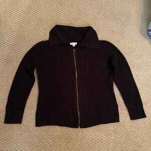 Oversized Collar Women’s XL Comfy Black Zip Knit Sweater